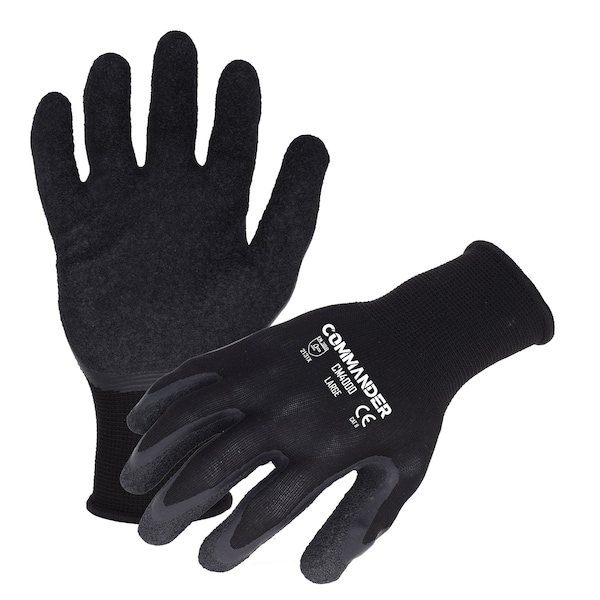 Azusa Safety Coated Work Gloves, Latex, Crinkle, Palm Coating, 2 Abrasion Level, Black, S-7 1 PR CM4000 - main